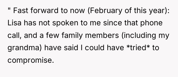 " Fast forward to now (February of this year): Lisa...