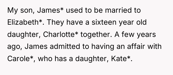 My son, James* used to be married to Elizabeth*. They...