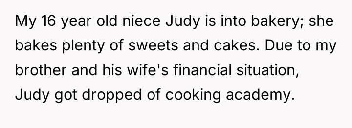My 16 year old niece Judy is into bakery; she...