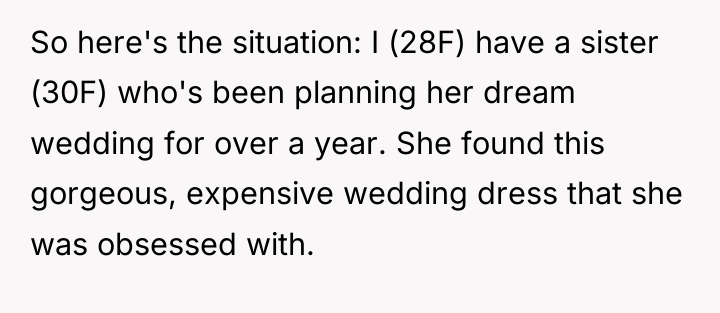 So here's the situation: I (28F) have a sister (30F)...