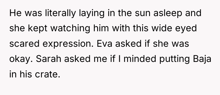 He was literally laying in the sun asleep and she...