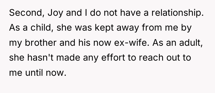 Second, Joy and I do not have a relationship. As...