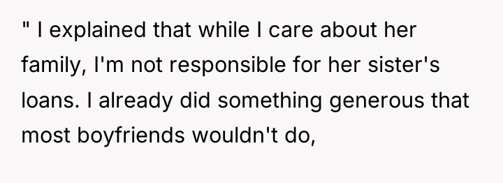 " I explained that while I care about her family,...