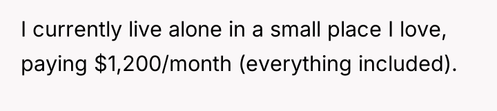 I currently live alone in a small place I love,...