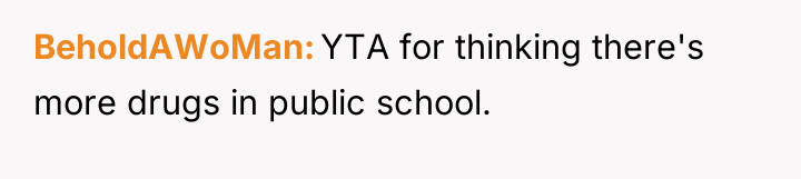 BeholdAWoMan YTA for thinking there's more drugs in public school.
