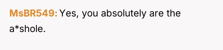 MsBR549 Yes, you absolutely are the a*shole.