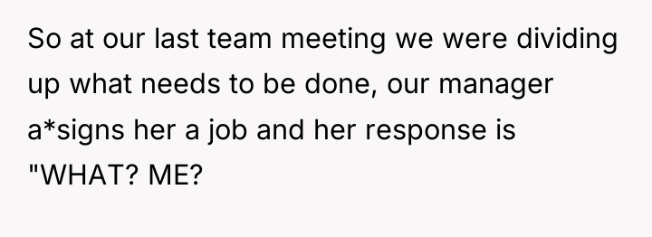 So at our last team meeting we were dividing up...