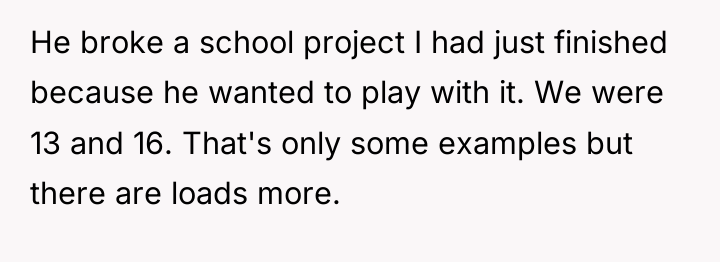 He broke a school project I had just finished because...