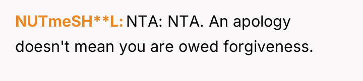 NUTmeSH**L NTA: NTA. An apology doesn't mean you are owed...