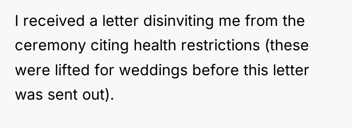I received a letter disinviting me from the ceremony citing...