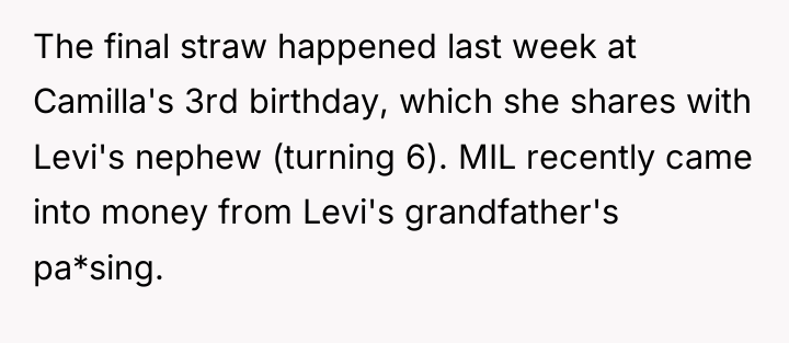 The final straw happened last week at Camilla's 3rd birthday,...