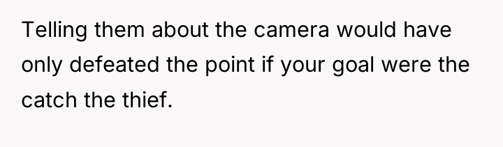 Telling them about the camera would have only defeated the...