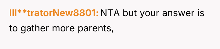 Ill**tratorNew8801 NTA but your answer is to gather more parents,
