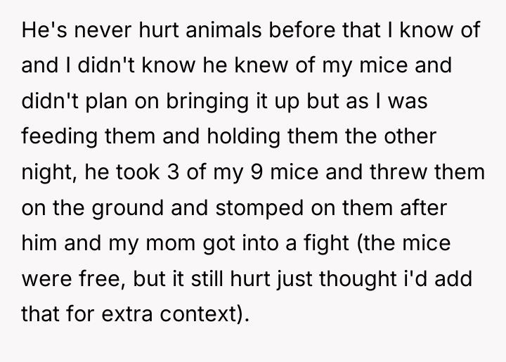 He's never hurt animals before that I know of and...