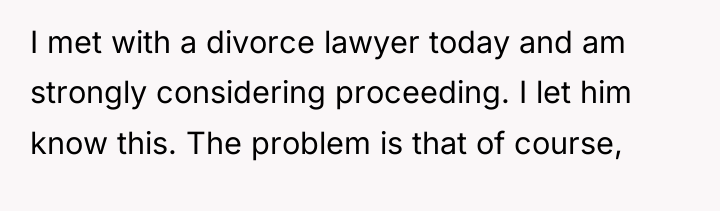 I met with a divorce lawyer today and am strongly...
