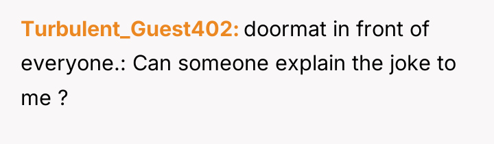 Turbulent_Guest402 doormat in front of everyone.: Can someone explain the...