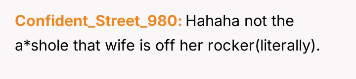 Confident_Street_980 Hahaha not the a*shole that wife is off her...
