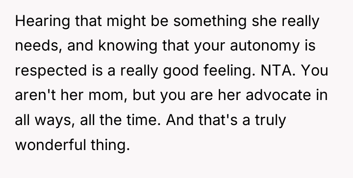 Hearing that might be something she really needs, and knowing...
