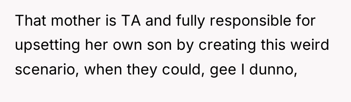 That mother is TA and fully responsible for upsetting her...