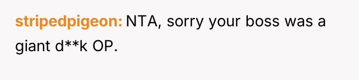 stripedpigeon NTA, sorry your boss was a giant d**k OP.
