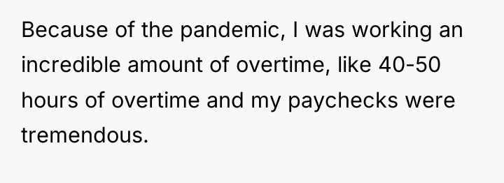Because of the pandemic, I was working an incredible amount...
