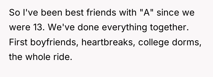 So I've been best friends with "A" since we were...