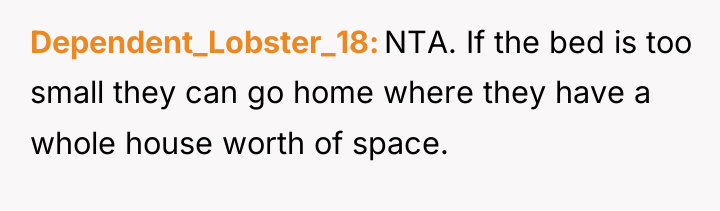 Dependent_Lobster_18 NTA. If the bed is too small they can...