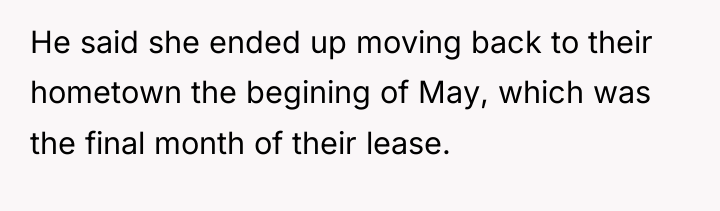 He said she ended up moving back to their hometown...