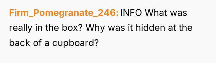 Firm_Pomegranate_246 INFO What was really in the box? Why was...