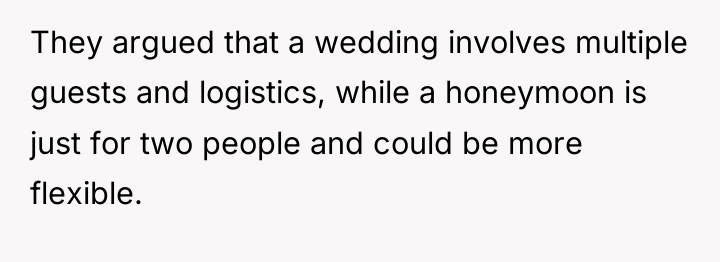 They argued that a wedding involves multiple guests and logistics,...