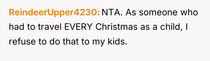 ReindeerUpper4230 NTA. As someone who had to travel EVERY Christmas...