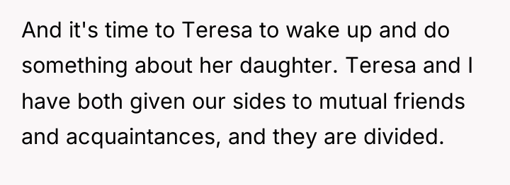 And it's time to Teresa to wake up and do...