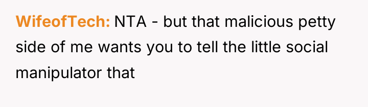 WifeofTech NTA - but that malicious petty side of me...