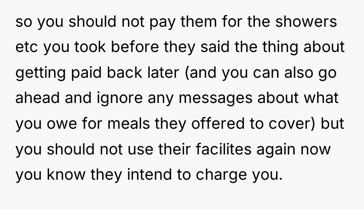 so you should not pay them for the showers etc...