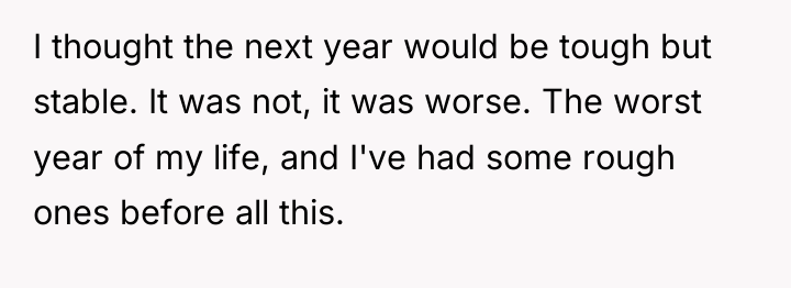 I thought the next year would be tough but stable....