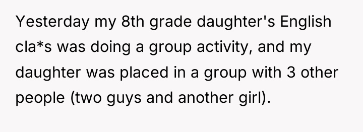 Yesterday my 8th grade daughter's English cla*s was doing a...