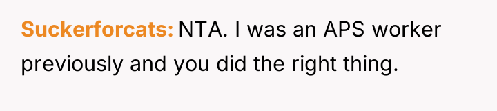Suckerforcats NTA. I was an APS worker previously and you...