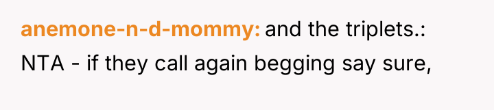 anemone-n-d-mommy and the triplets.: NTA - if they call again...