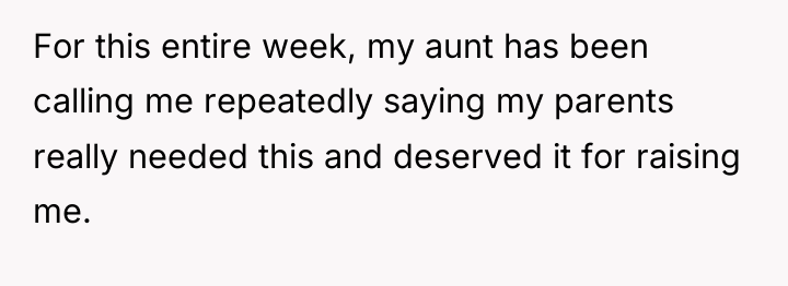 For this entire week, my aunt has been calling me...