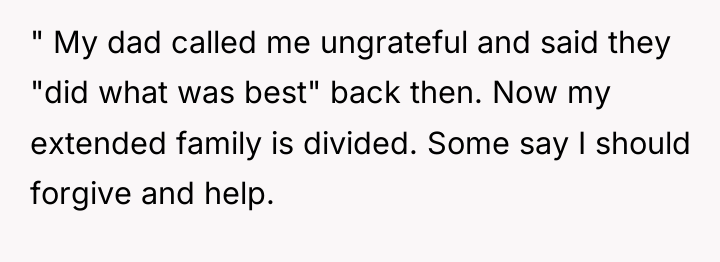 " My dad called me ungrateful and said they "did...