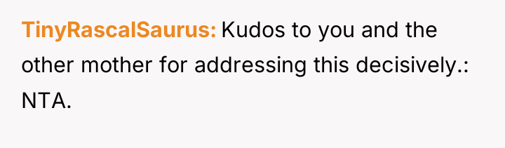 TinyRascalSaurus Kudos to you and the other mother for addressing...
