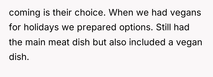 coming is their choice. When we had vegans for holidays...