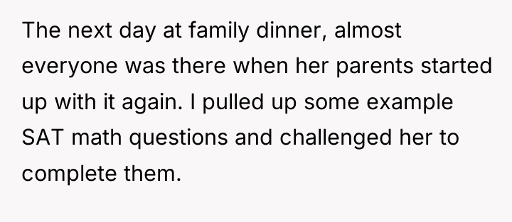 The next day at family dinner, almost everyone was there...