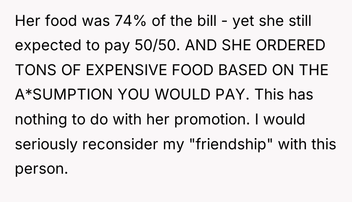 Her food was 74% of the bill - yet she...