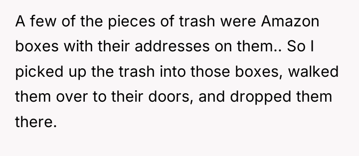 A few of the pieces of trash were Amazon boxes...