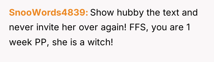 SnooWords4839 Show hubby the text and never invite her over...