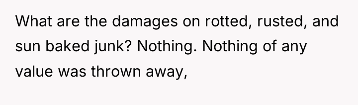 What are the damages on rotted, rusted, and sun baked...