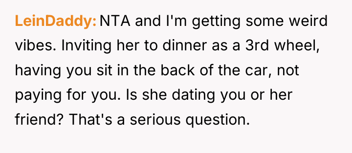 LeinDaddy NTA and I'm getting some weird vibes. Inviting her...