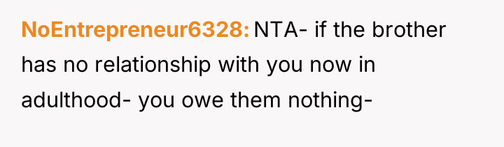 NoEntrepreneur6328 NTA- if the brother has no relationship with you...