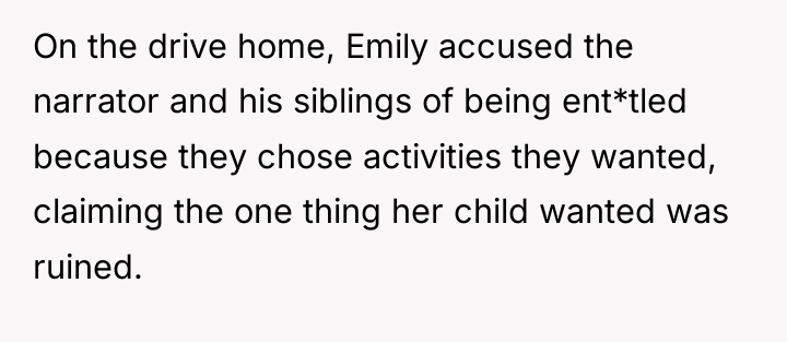 On the drive home, Emily accused the narrator and his...